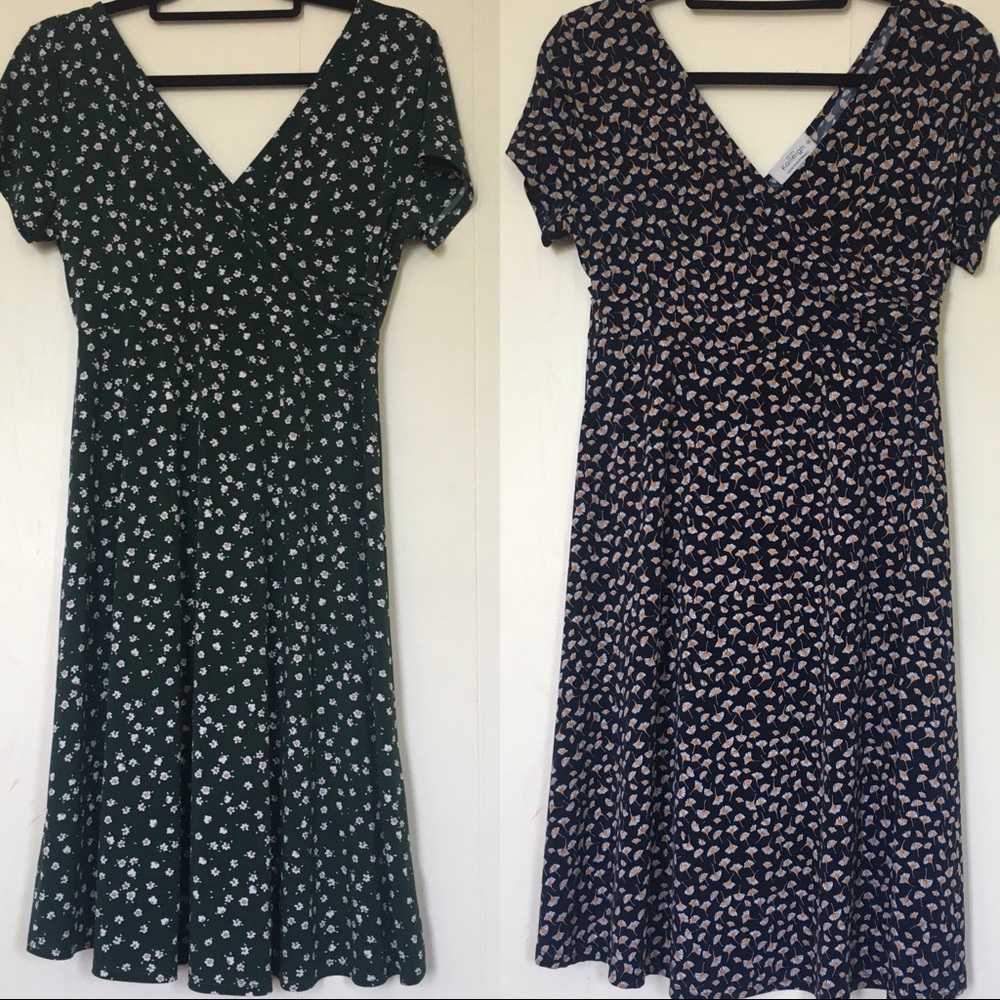 Lot of 2 maternity/nursing dresses stitch fix floral ginkgo leaf pattern M